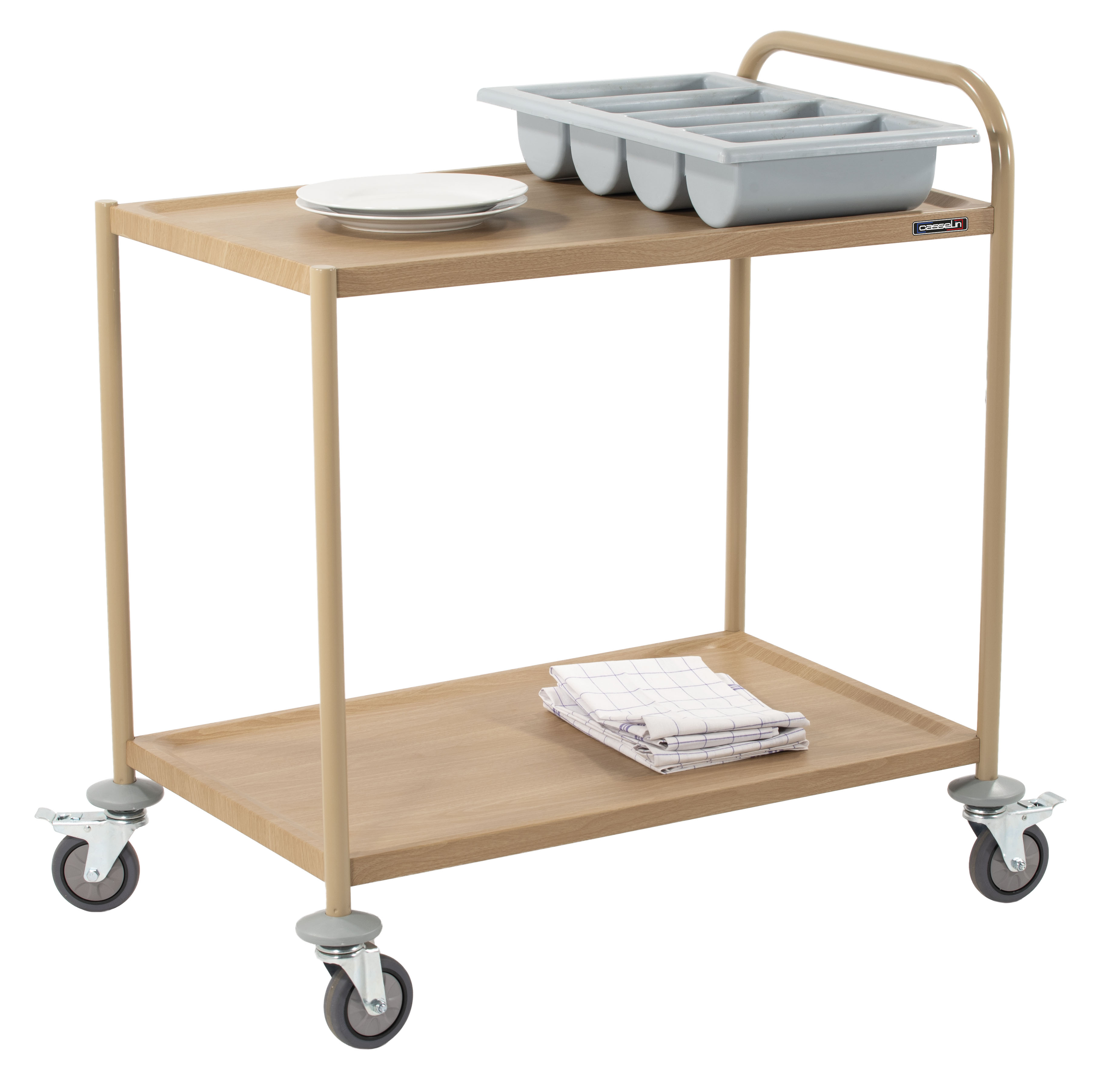 Chariot de service imitation bois 2 plateaux 1 arceau