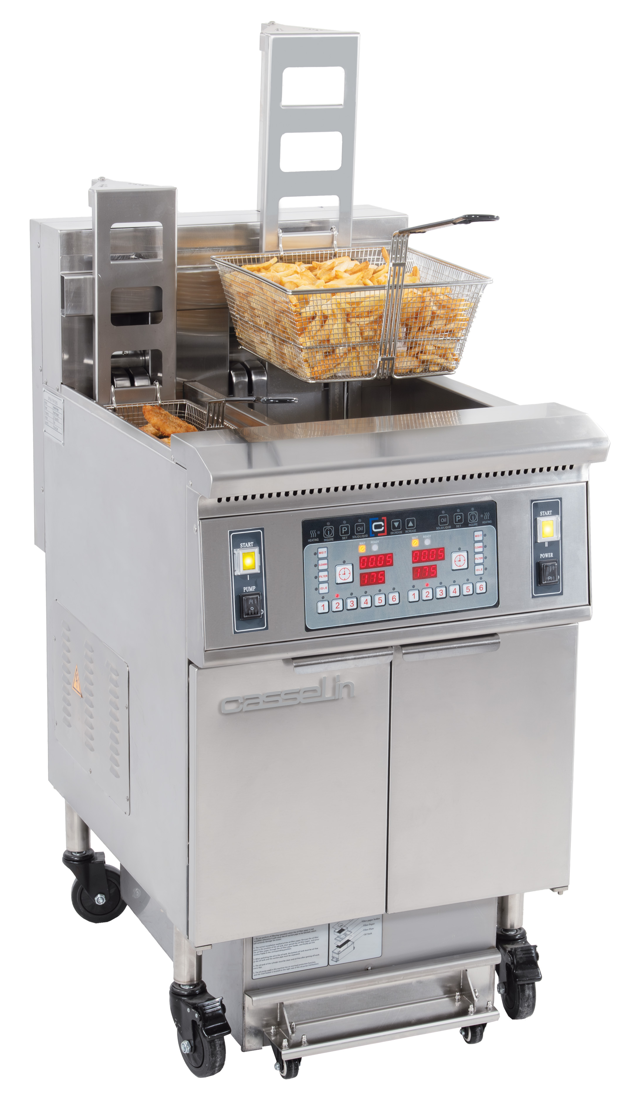 Friteuse électrique avec relevage automatique et filtration 12+22 L 8,5+17kW